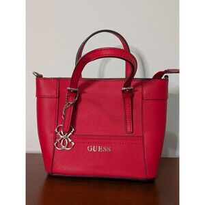 GUESS Mini Tote Satchel Handbag Bright Red Saffiano Charm Y2K EUC